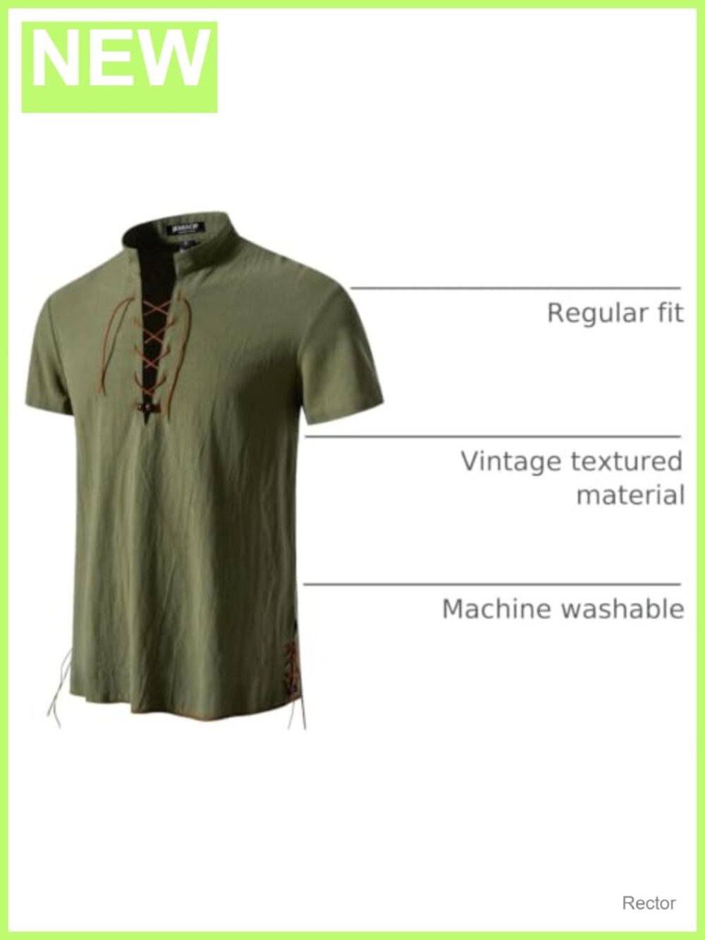 Vintage Textured Cotton Short Sleeve Renaissance Shirt with Mandarin Collar - Picture 3 of 6